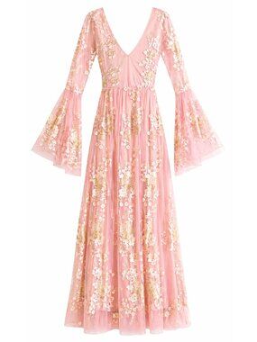Love Shack Fancy Brixten Gown/NWT/ Blush Embroidered Tulle Maxi